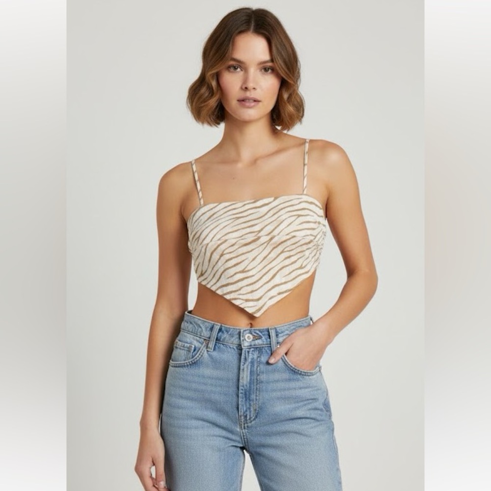 Forever 21 Tan and White Animal Print Top; Adjustable straps and Tie Back